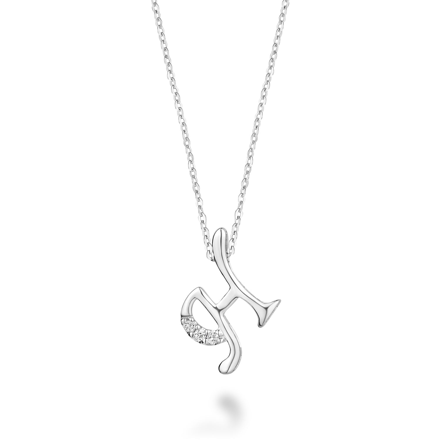 Product Image of Mini Diamond Initials Necklace H Letter White Gold