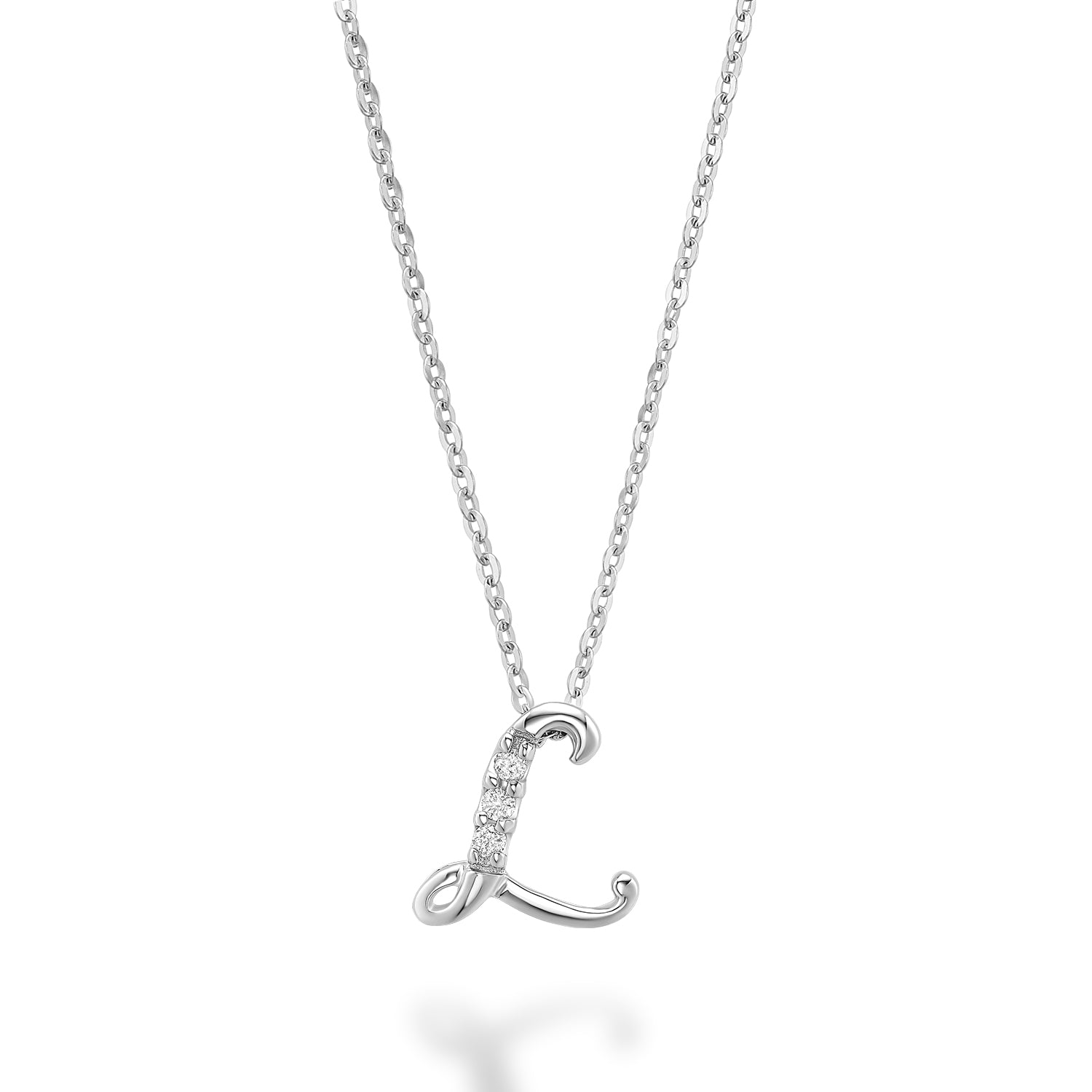 Product Image of Mini Diamond Initials Necklace L Letter White Gold
