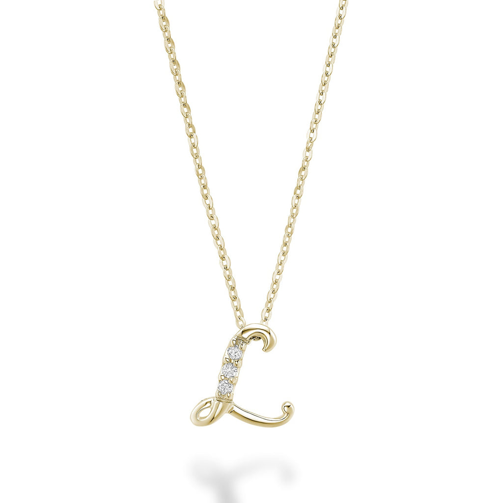 Product Image of Mini Diamond Initials Necklace L Letter Yellow Gold