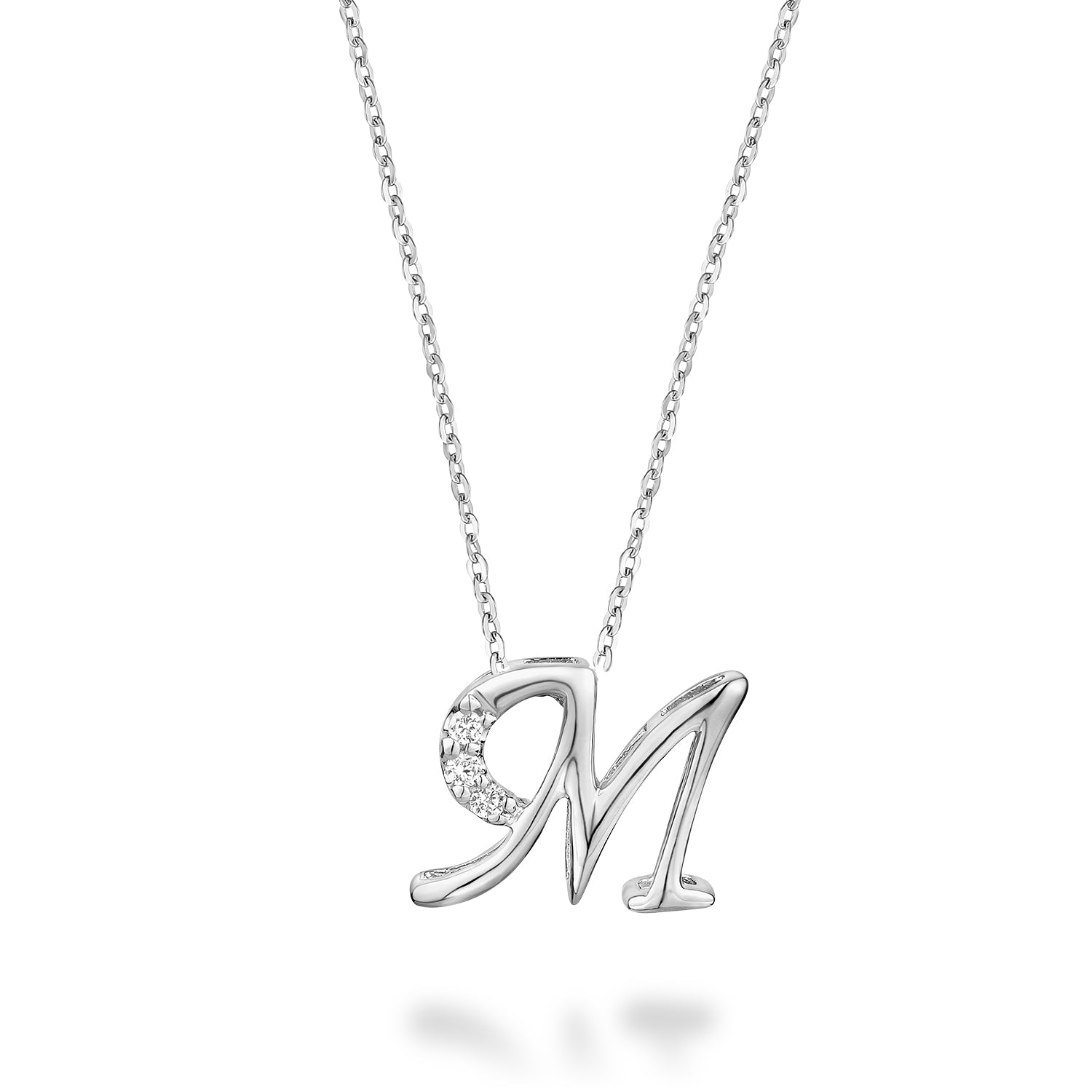 Product Image of Mini Diamond Initials Necklace M Letter White Gold