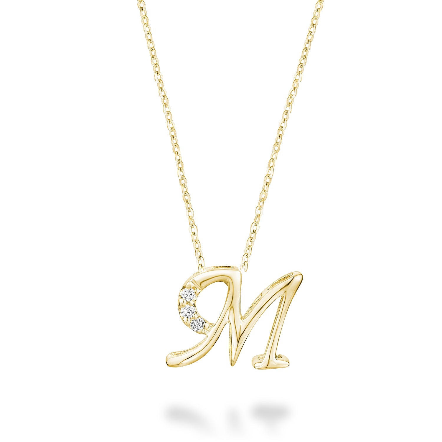 Product Image of Mini Diamond Initials Necklace M Letter Yellow Gold