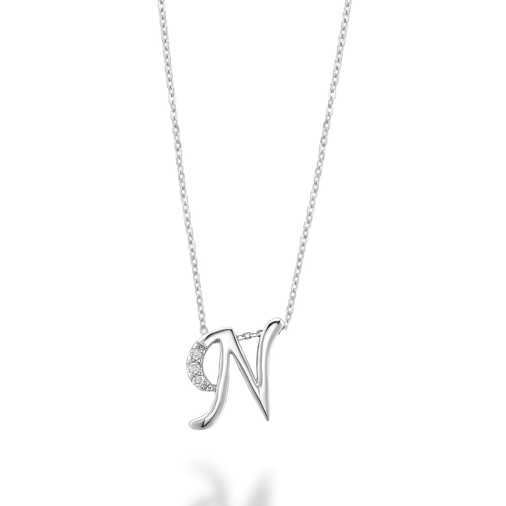 Product Image of Mini Diamond Initials Necklace N Letter White Gold