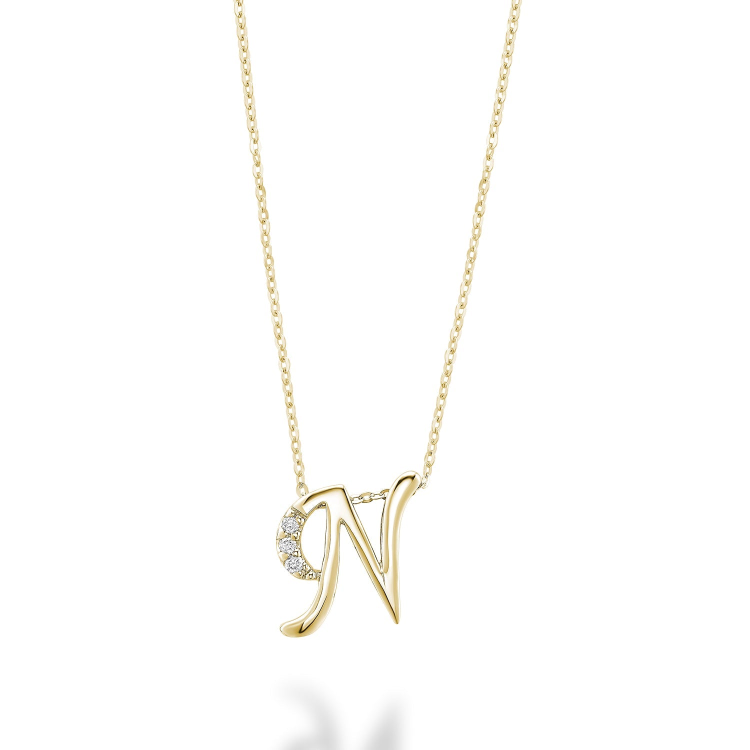 Product Image of Mini Diamond Initials Necklace N Letter Yellow Gold