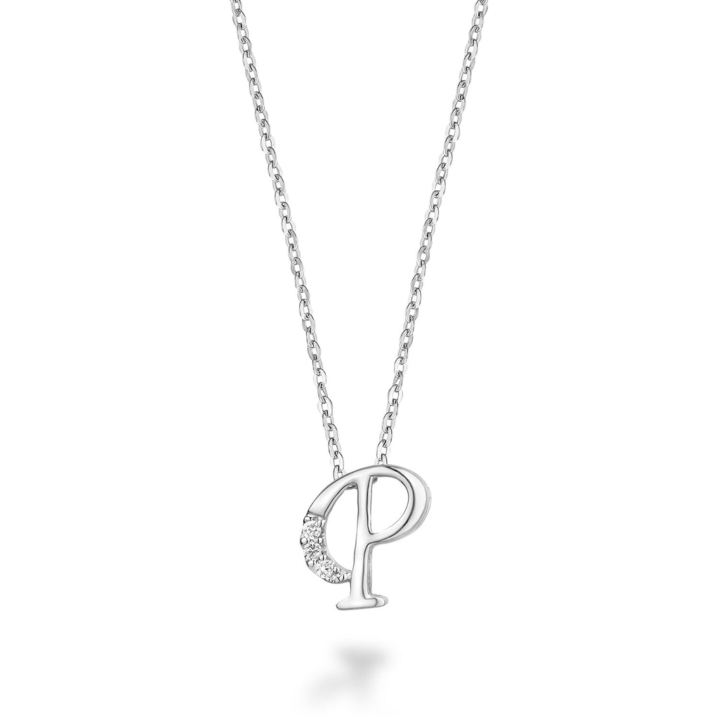 Product Image of Mini Diamond Initials Necklace P Letter White Gold