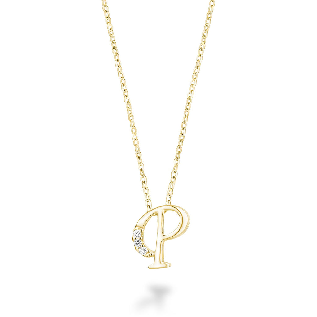 Product Image of Mini Diamond Initials Necklace P Letter Yellow Gold