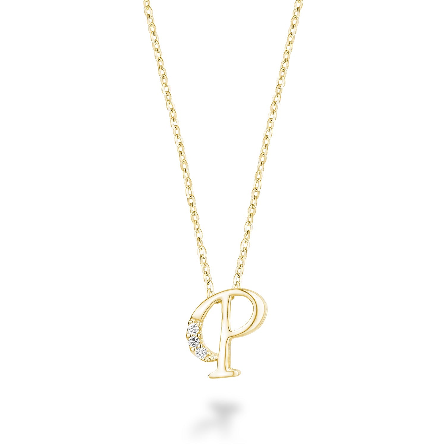 Product Image of Mini Diamond Initials Necklace P Letter Yellow Gold