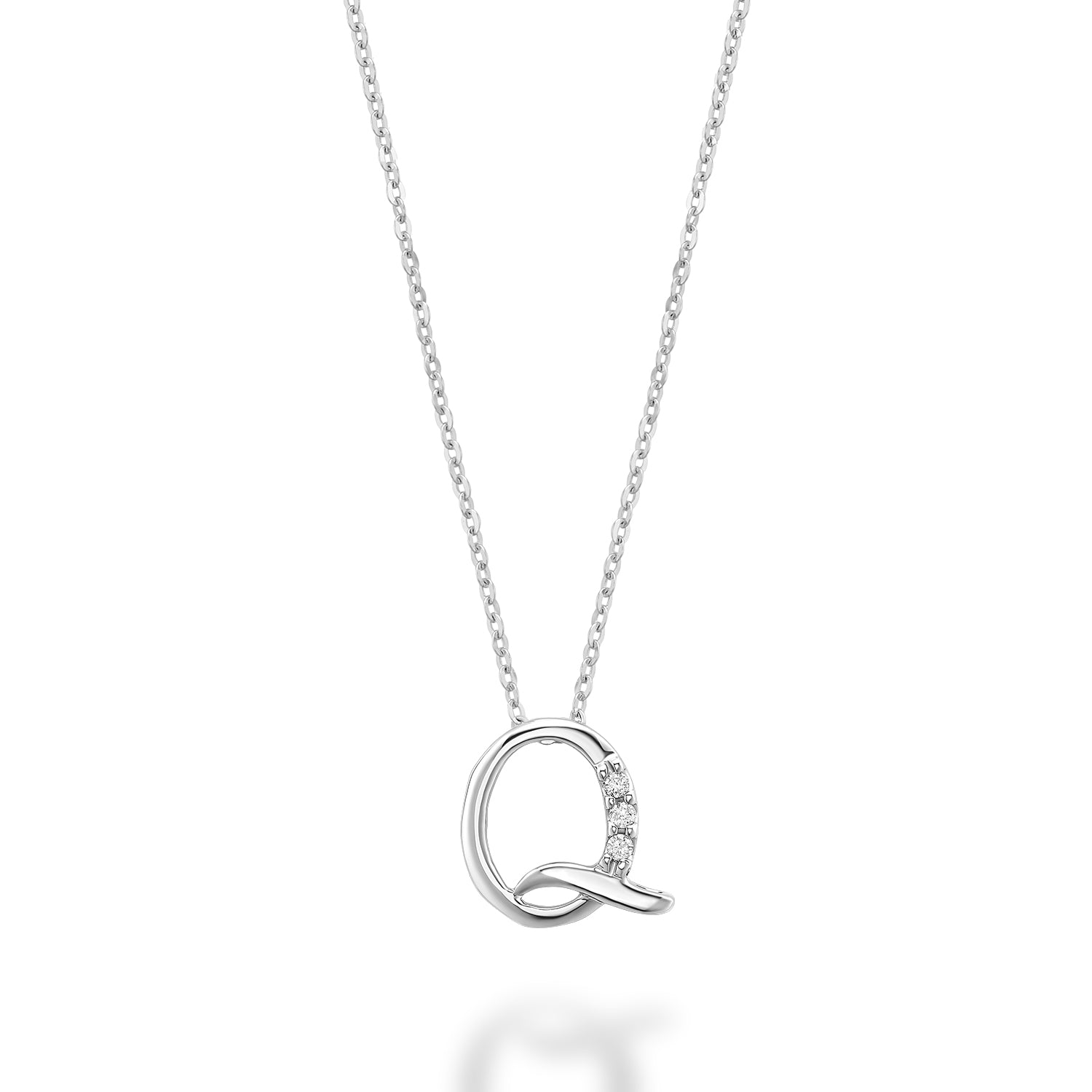 Product Image of Mini Diamond Initials Necklace Q Letter White Gold