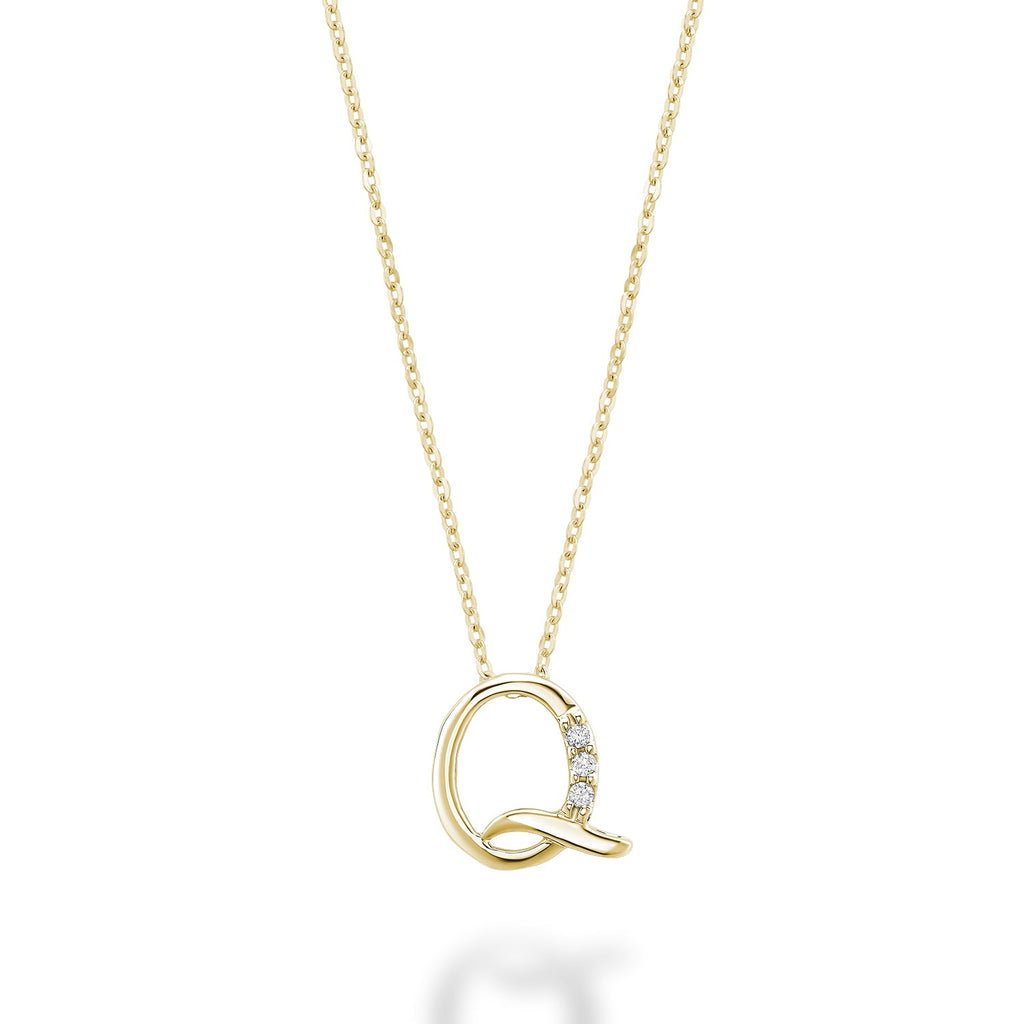 Product Image of Mini Diamond Initials Necklace Q Letter Yellow Gold
