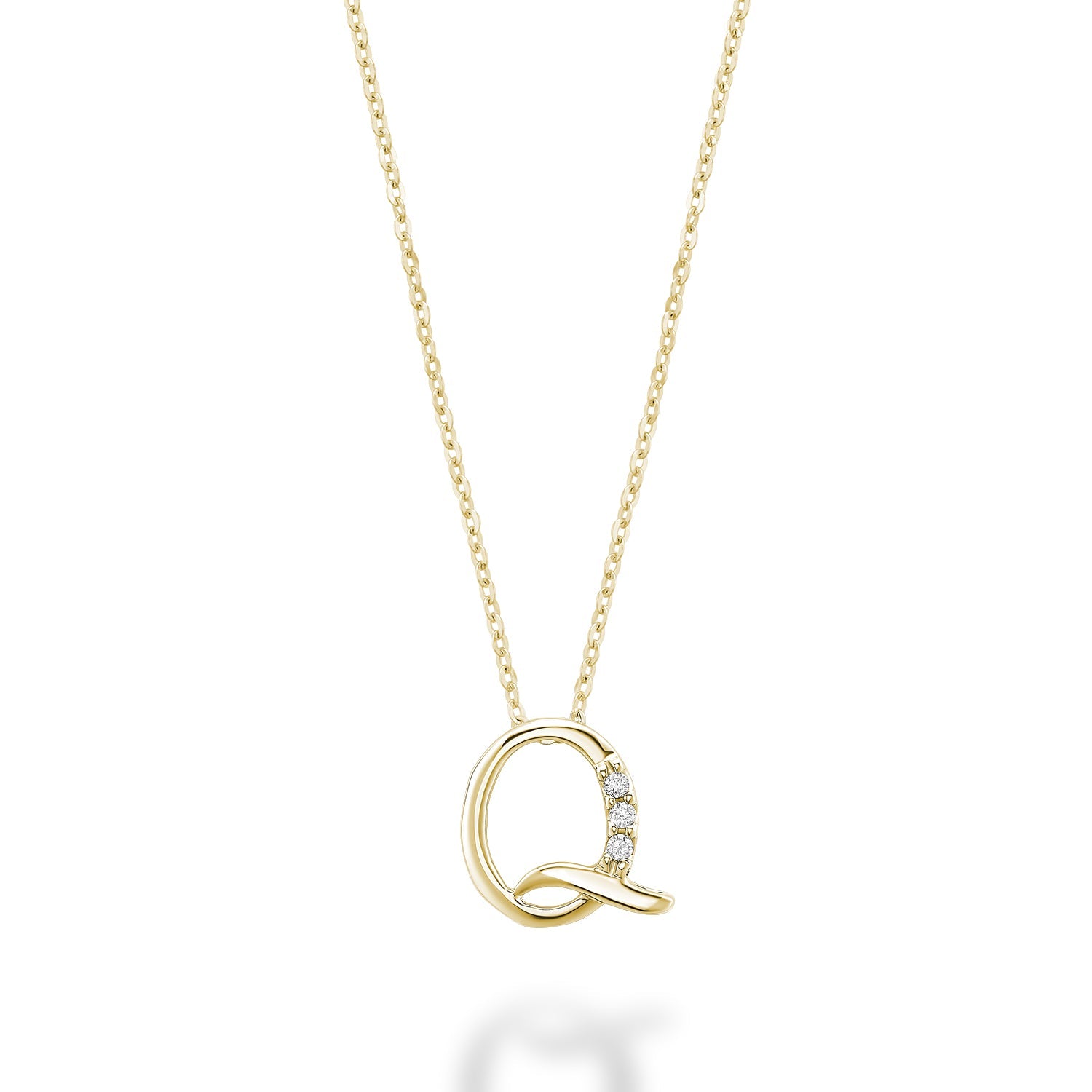 Product Image of Mini Diamond Initials Necklace Q Letter Yellow Gold