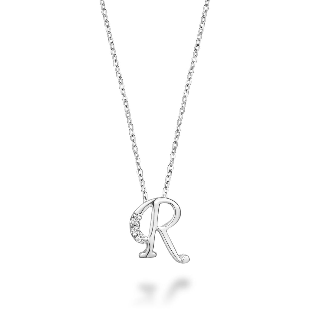 Product Image of Mini Diamond Initials Necklace R Letter White Gold