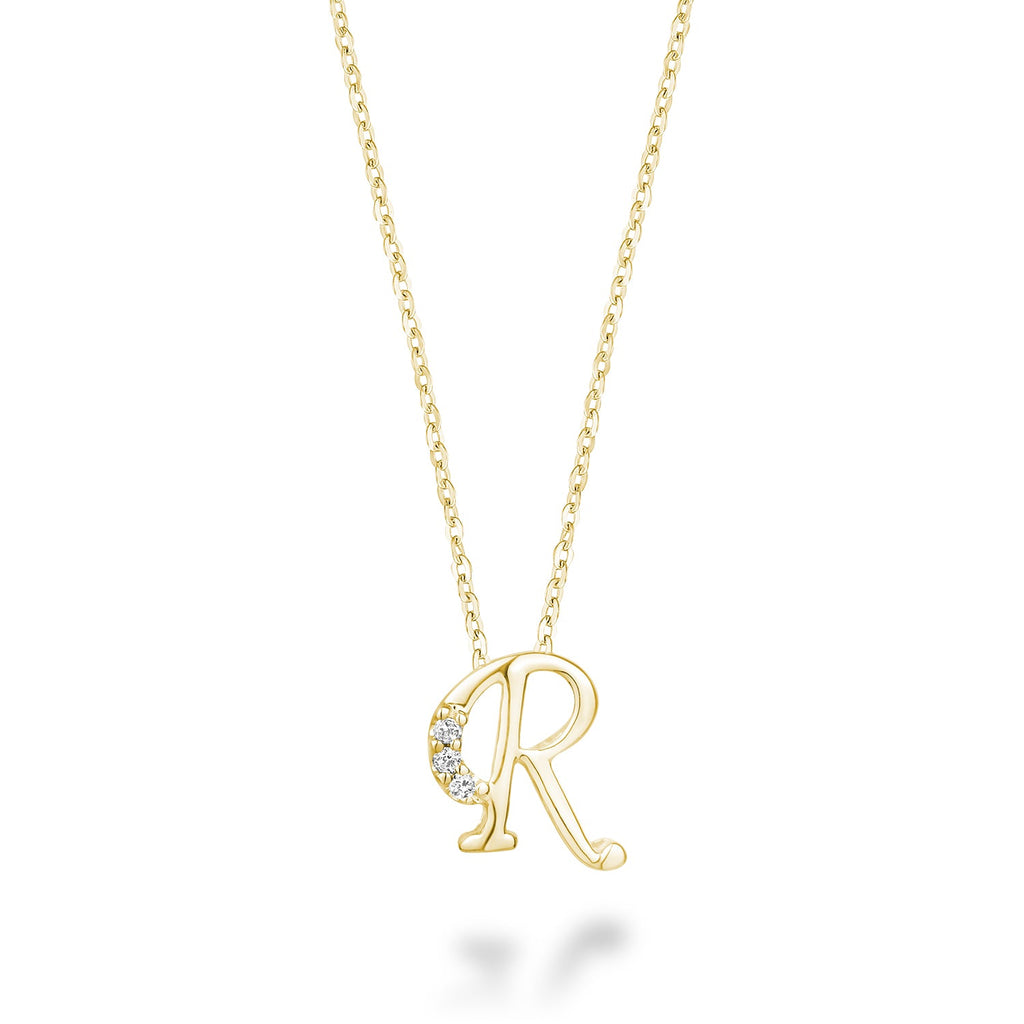 Product Image of Mini Diamond Initials Necklace R Letter Yellow Gold