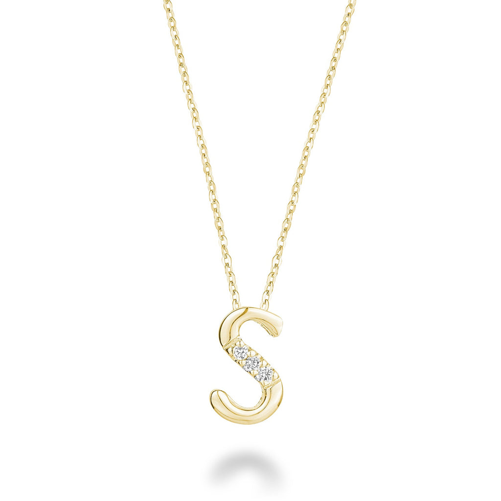 Product Image of Mini Diamond Initials Necklace S Letter Yellow Gold