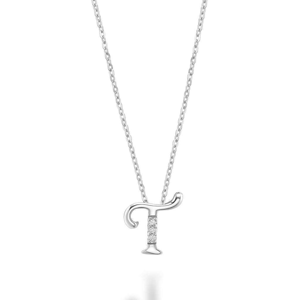 Product Image of Mini Diamond Initials Necklace T Letter White Gold