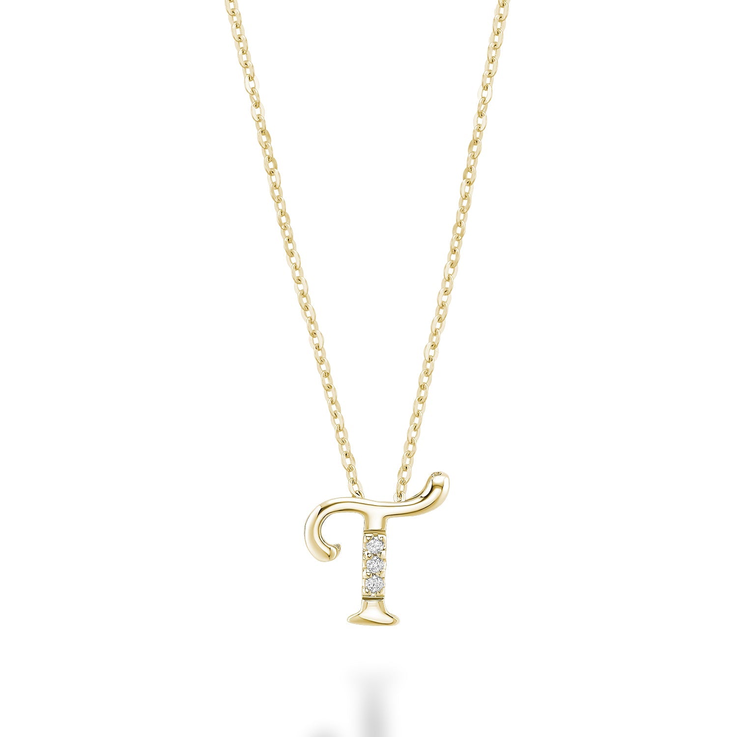 Product Image of Mini Diamond Initials Necklace T Letter Yellow Gold