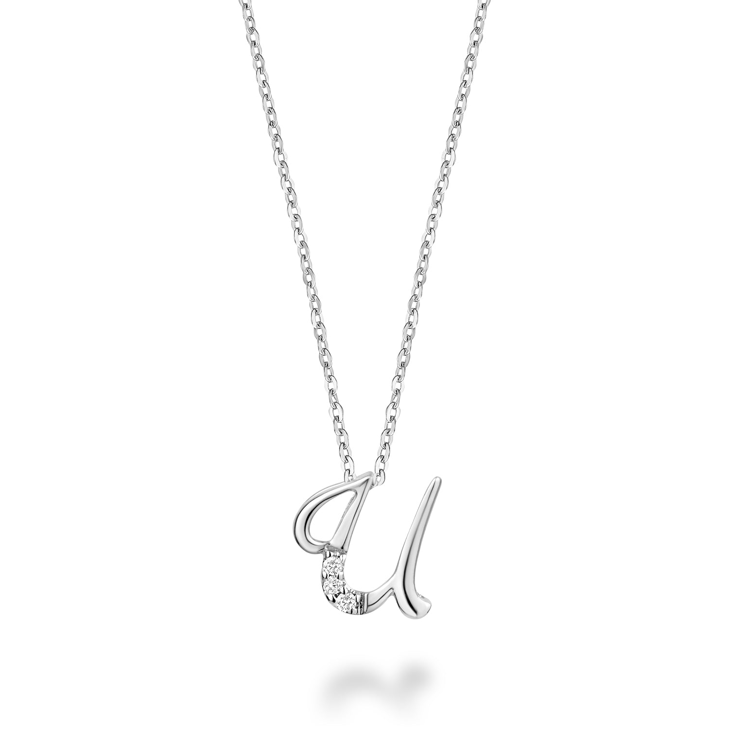 Product Image of Mini Diamond Initials Necklace U Letter White Gold