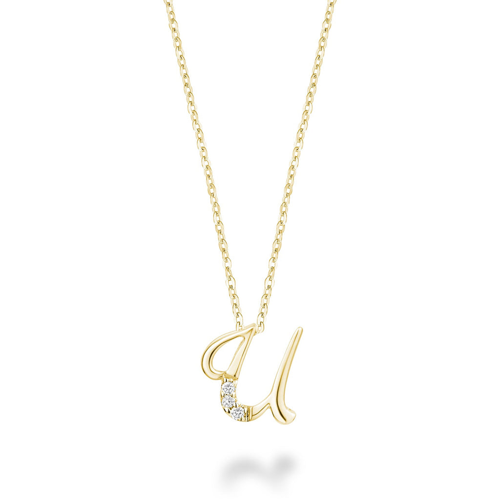 Product Image of Mini Diamond Initials Necklace U Letter Yellow Gold