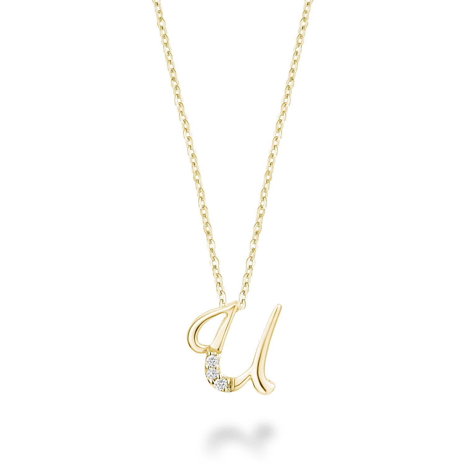 Product Image of Mini Diamond Initials Necklace U Letter Yellow Gold