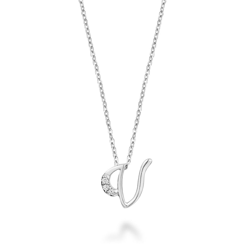 Product Image of Mini Diamond Initials Necklace V Letter White Gold