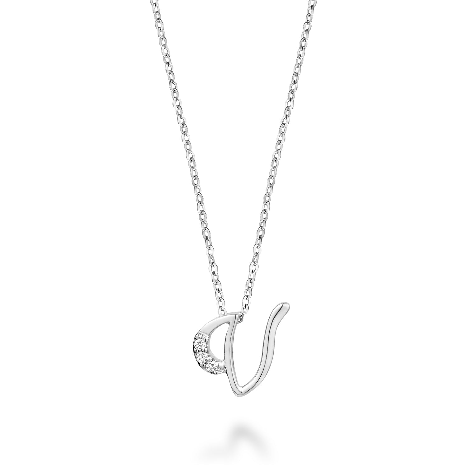 Product Image of Mini Diamond Initials Necklace V Letter White Gold