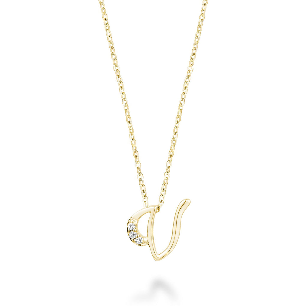 Product Image of Mini Diamond Initials Necklace V Letter Yellow Gold