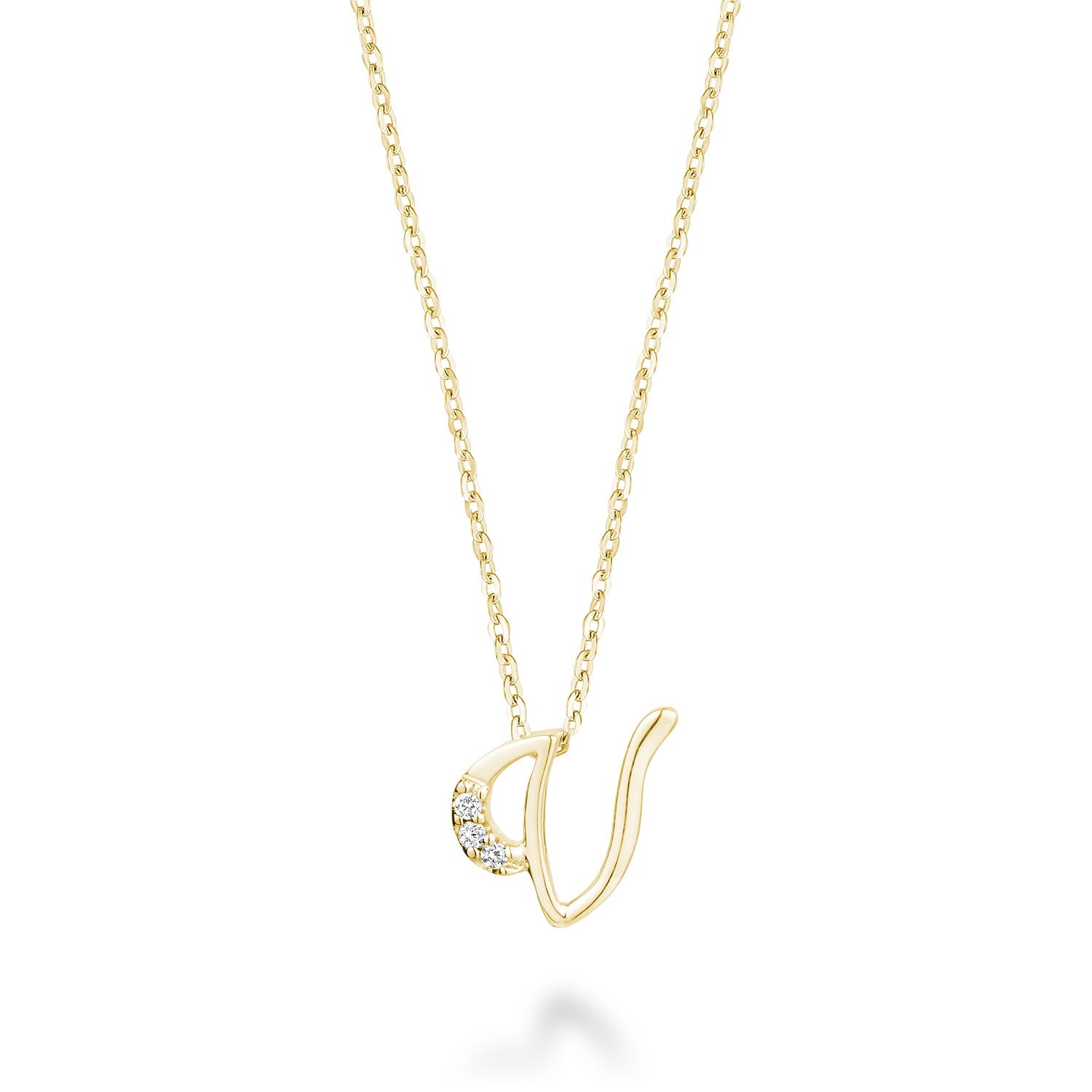 Product Image of Mini Diamond Initials Necklace V Letter Yellow Gold