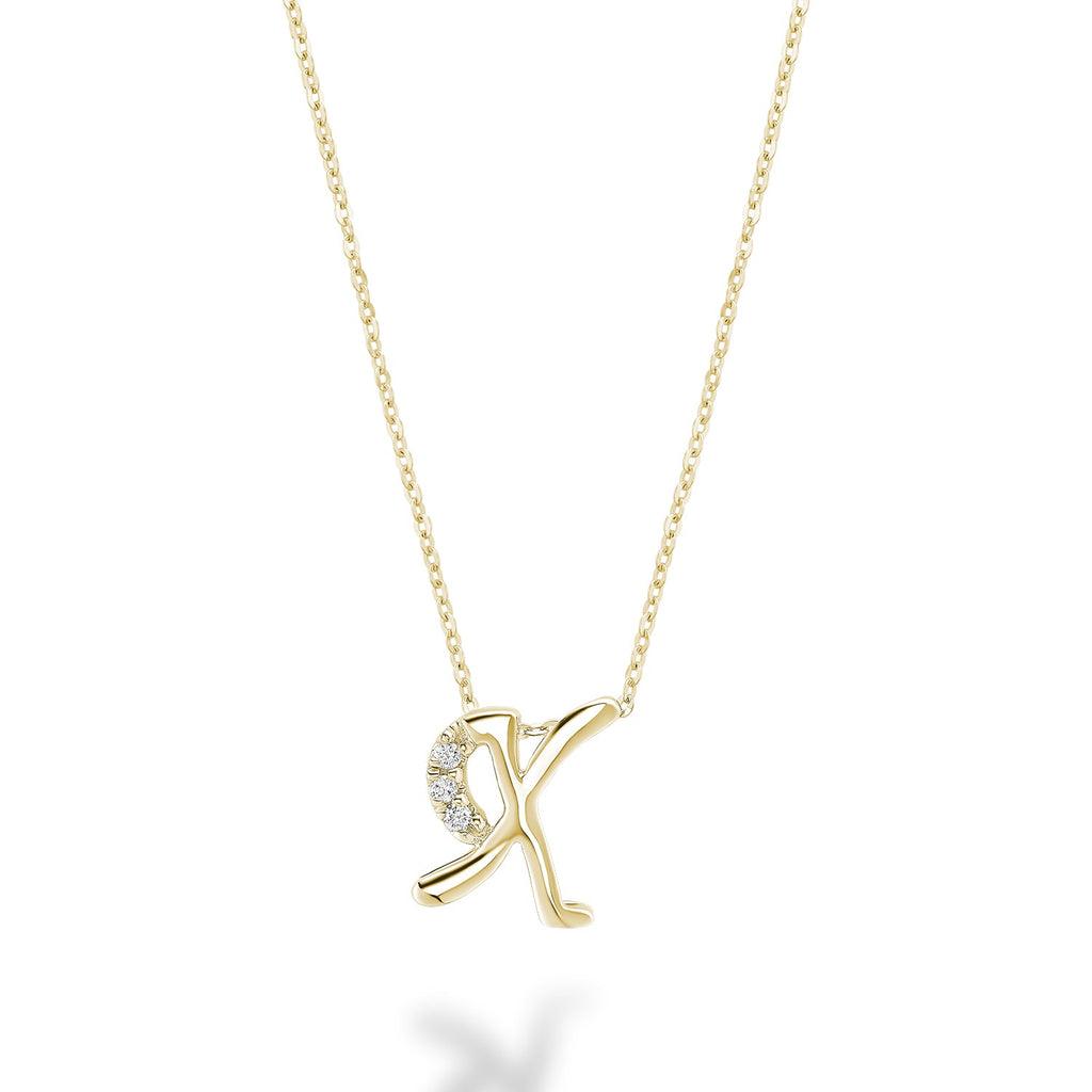 Product Image of Mini Diamond Initials Necklace X Letter Yellow Gold