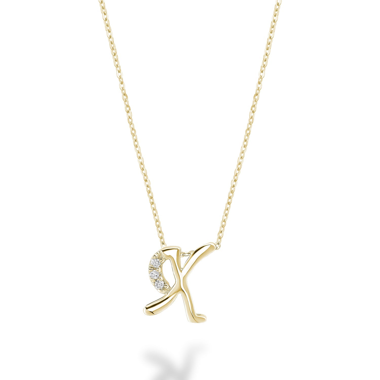 Product Image of Mini Diamond Initials Necklace X Letter Yellow Gold