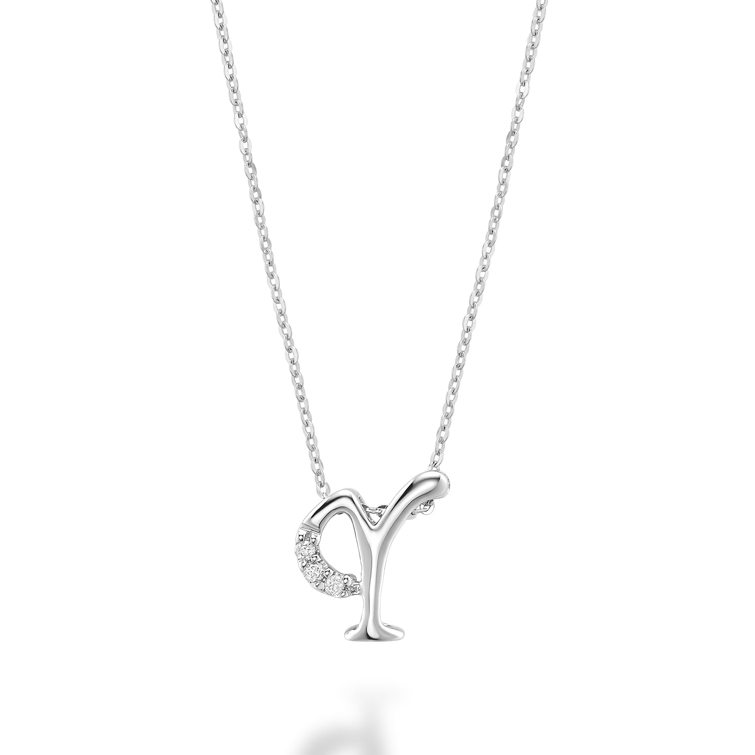 Product Image of Mini Diamond Initials Necklace Y Letter White Gold
