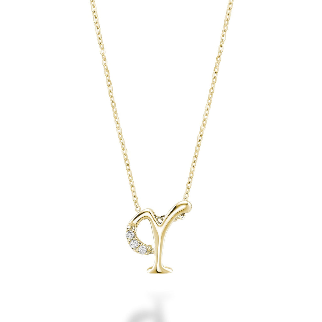 Product Image of Mini Diamond Initials Necklace Y Letter Yellow Gold