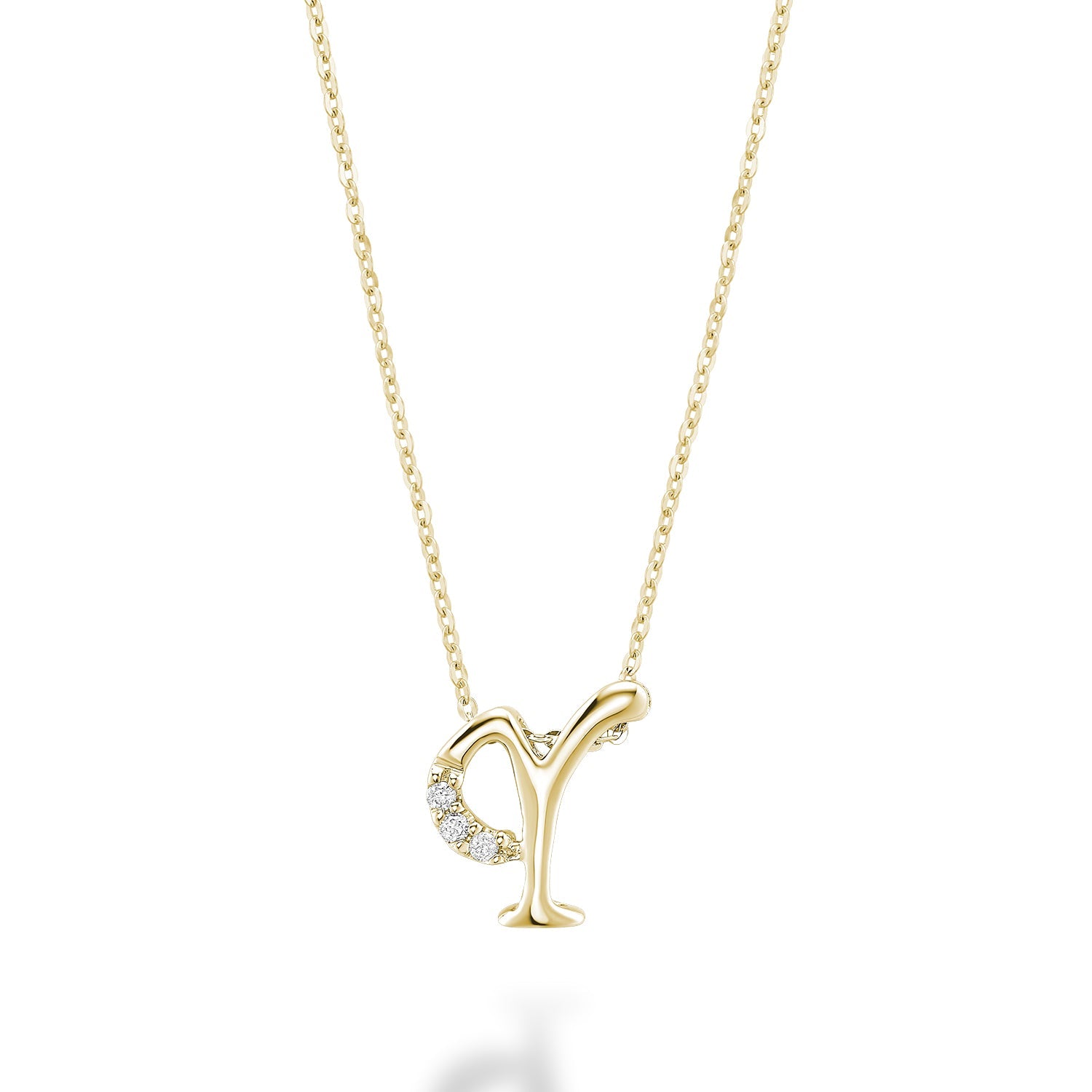 Product Image of Mini Diamond Initials Necklace Y Letter Yellow Gold
