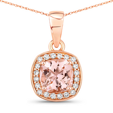 Load image into Gallery viewer, 14K Rose Gold Cushion-Cut Morganite Halo Necklace