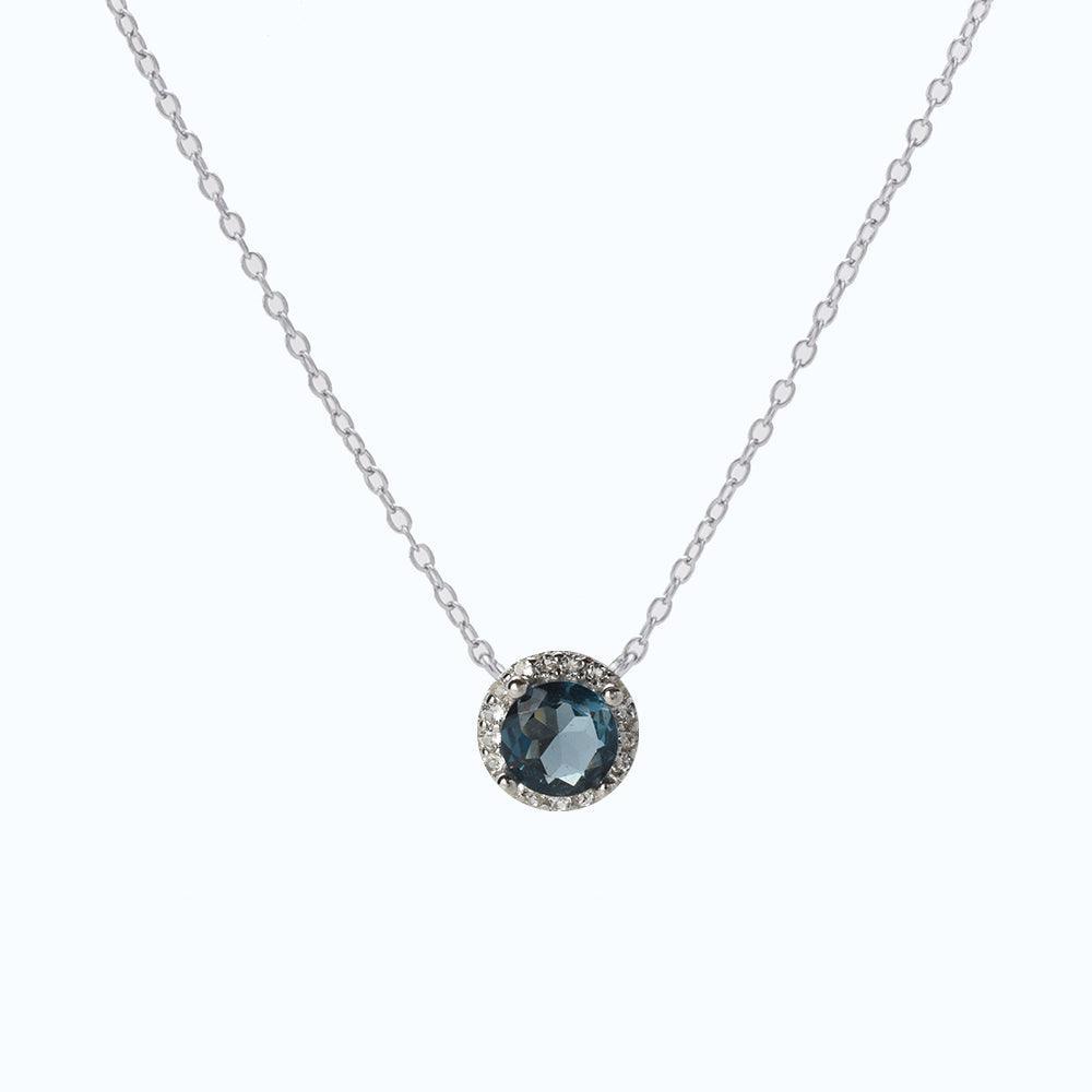 London Blue Topaz Halo Pendant Necklace - FineColorJewels