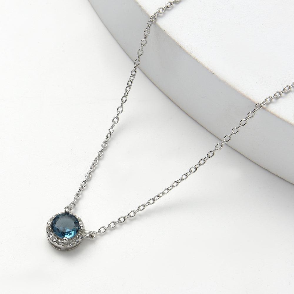 London Blue Topaz Halo Pendant Necklace - FineColorJewels