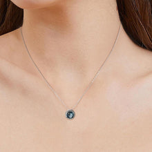 Load image into Gallery viewer, model showcasing Natural London Blue Topaz Halo Style Pendant Necklace  - FineColorJewels