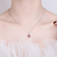 Load image into Gallery viewer, model showcasing Pink Solitaire Necklace Moissanite Minimalist Necklace - FineColorJewels