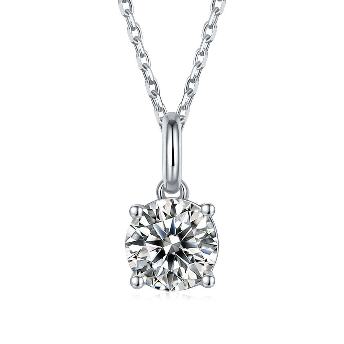 White Moissanite Solitiare Necklace - FineColorJewels
