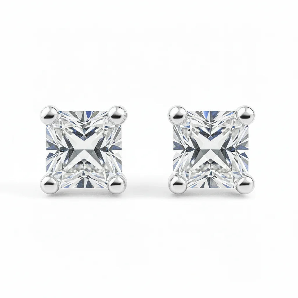 IGI Certified Princess Cut Lab Grown Diamond Solitaire Stud Earrings White Gold - Fine Diamond