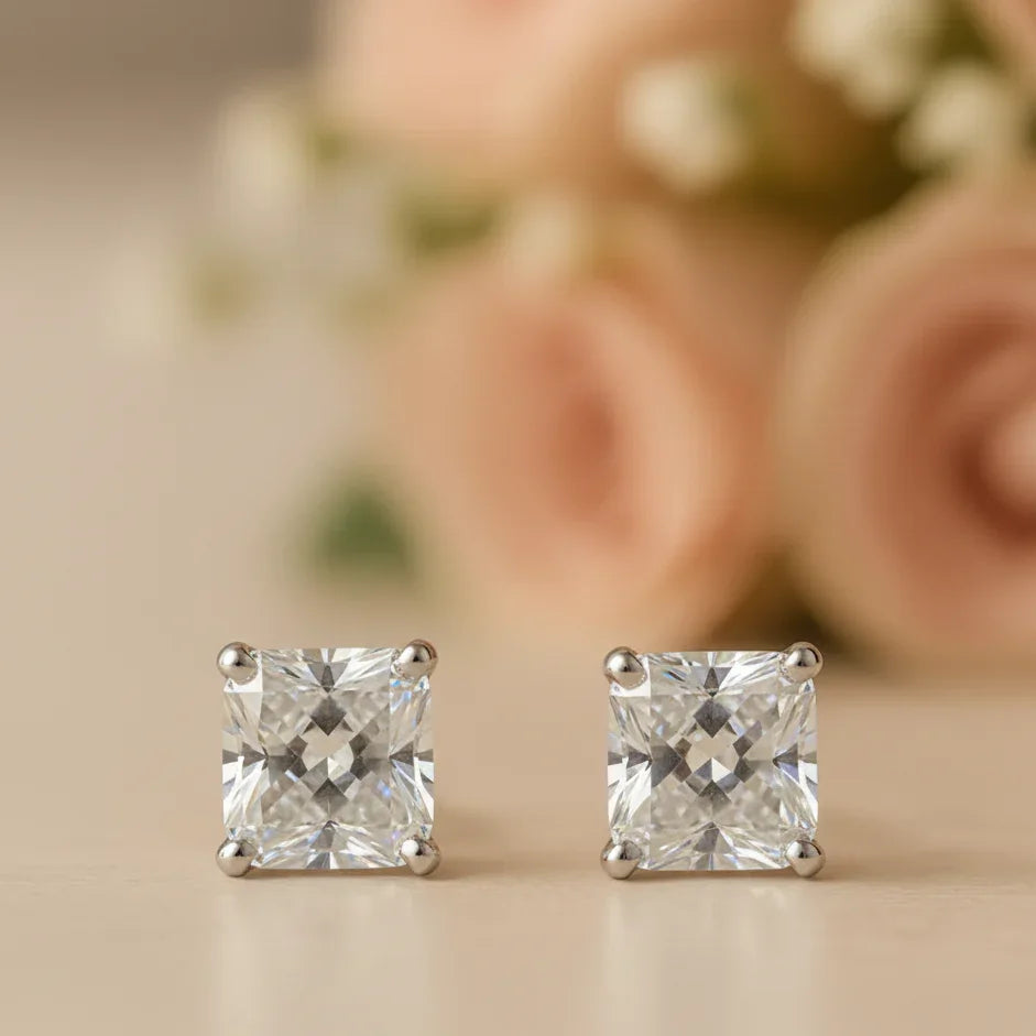 IGI Certified Princess Cut Lab Grown Diamond Solitaire Stud Earrings White Gold - Fine Diamond