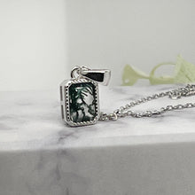 Load image into Gallery viewer, photo of Natural Moss Agate Moss Agate Necklace Moss Agate Pendant Green Moss Agate Dainty Necklace Jewelry Gift For Her Black pendant black jewelry gift octagon moss agate bezel agate pendant gemini zodiac gift Valentines gift black necklace gift