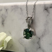 Load image into Gallery viewer, photo of Gift For Her Moss Agate Pendant Green Moss Agate Moss Agate Necklace Gift For Girlfriend Moss Agate black pendant gift black necklace gift round moss agate