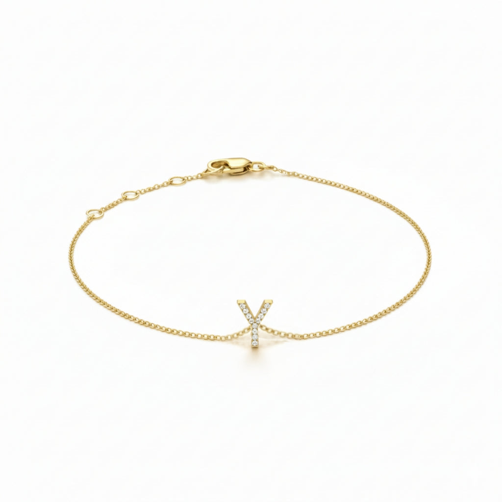Mini Block Initial Diamond Bracelet Gold