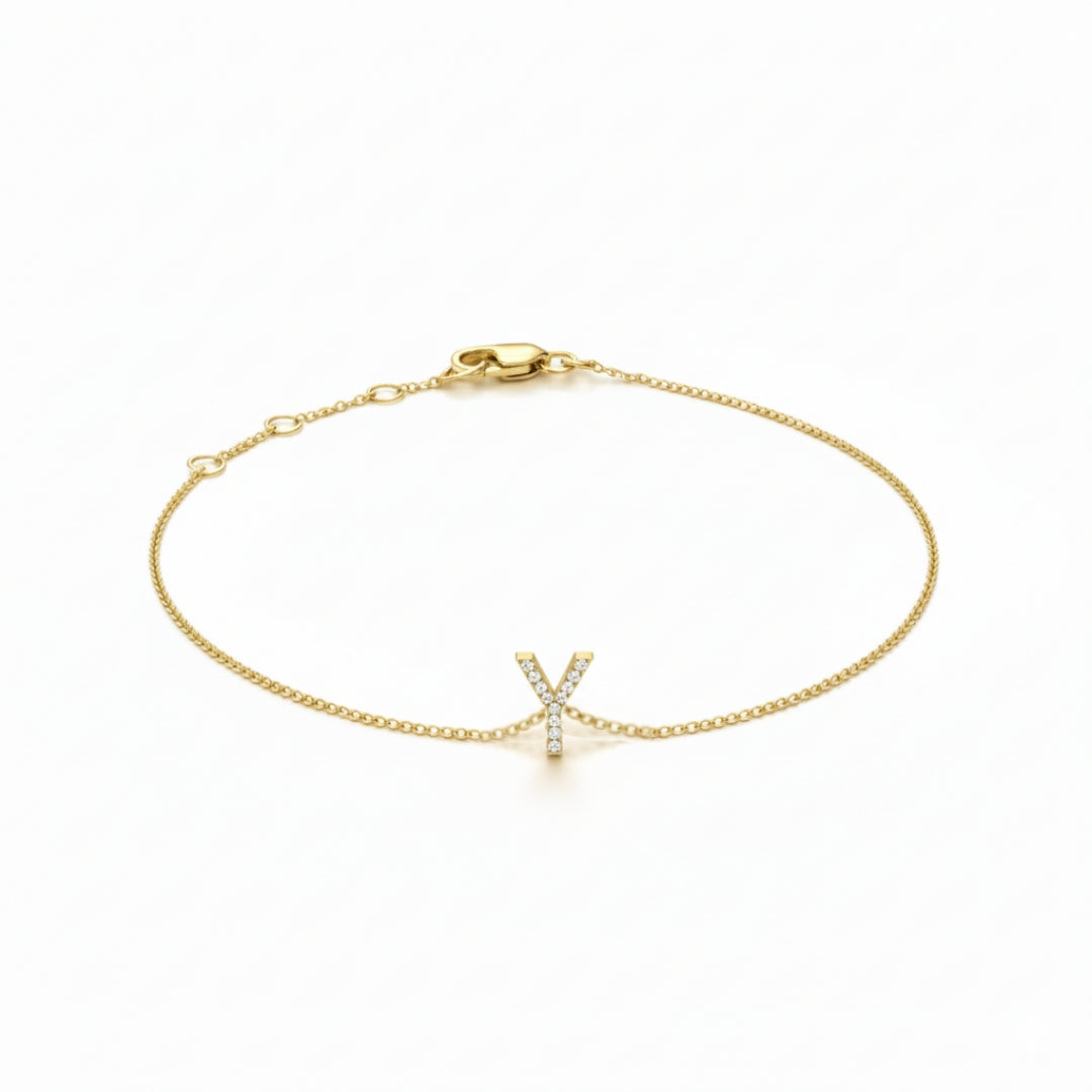Mini Block Initial Diamond Bracelet Gold