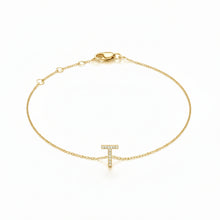 Load image into Gallery viewer, Mini Block Initial Diamond Bracelet Gold