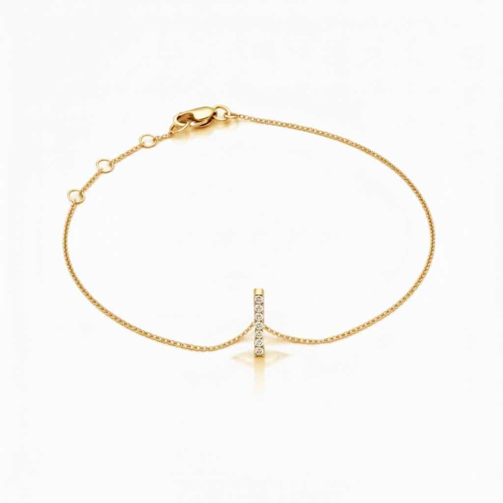 Mini Block Initial Diamond Bracelet Gold