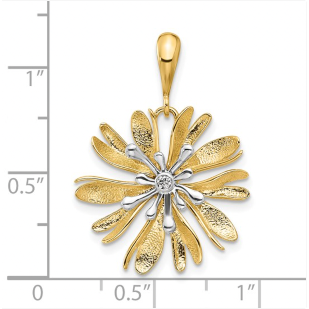 14K Two-Tone Gold Natural Diamond Flower Pendant