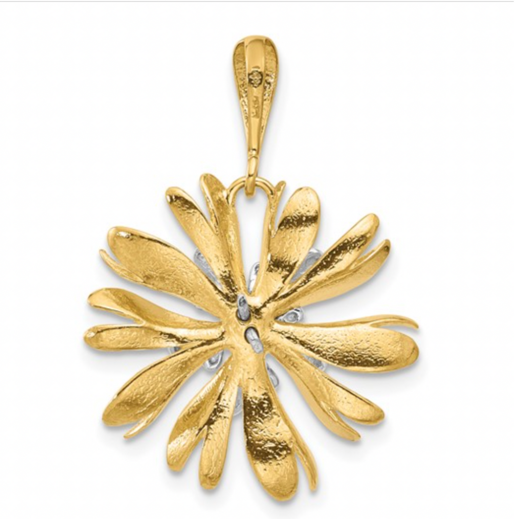 14K Two-Tone Gold Natural Diamond Flower Pendant