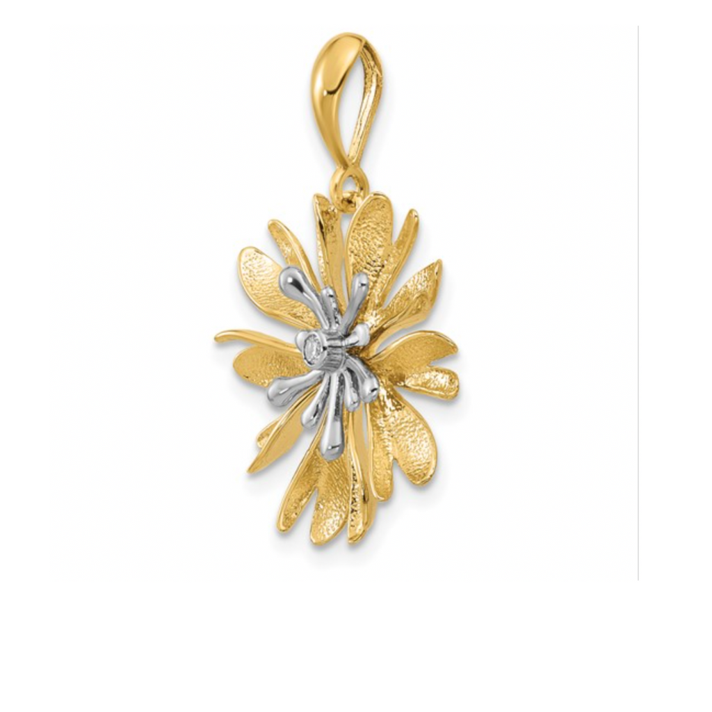 14K Two-Tone Gold Natural Diamond Flower Pendant