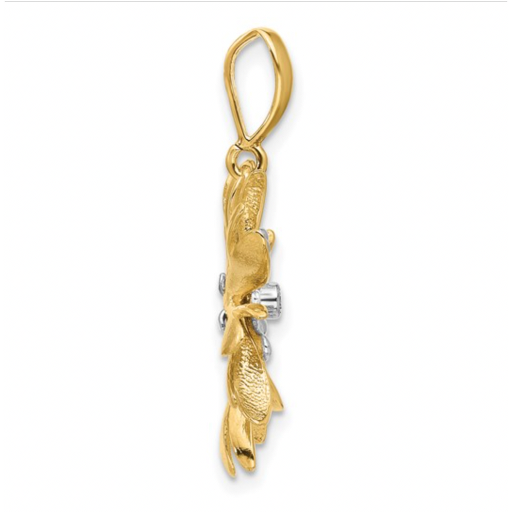 14K Two-Tone Gold Natural Diamond Flower Pendant