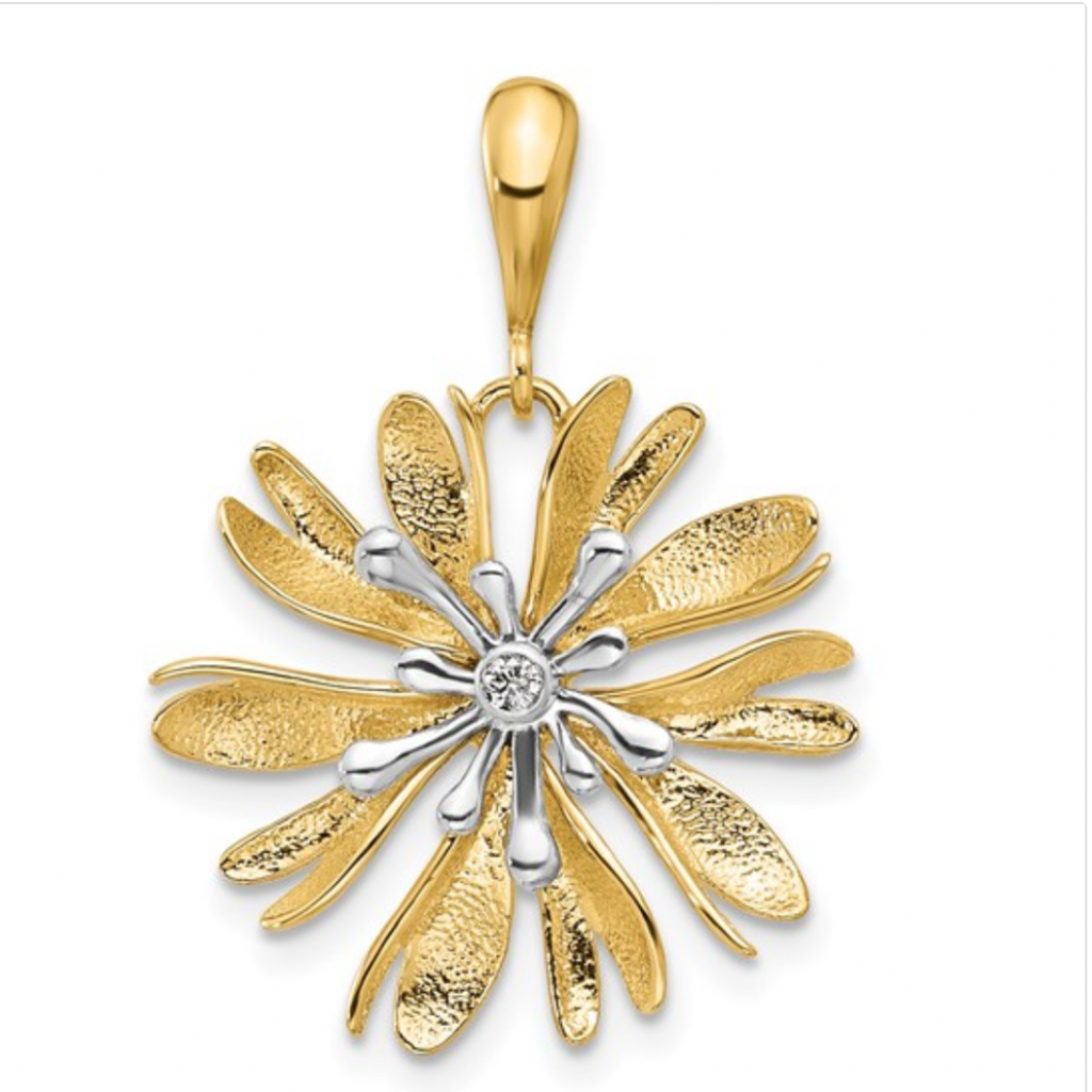 14K Two-Tone Gold Natural Diamond Flower Pendant