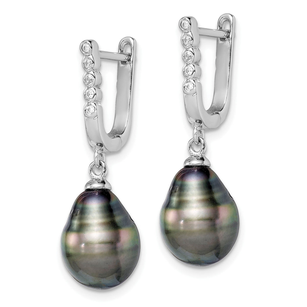 Tahitian Black Pearl and CZ Dangle Earrings